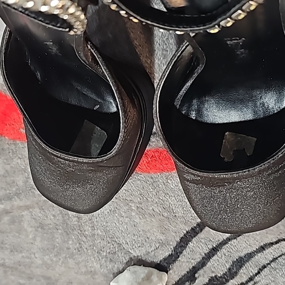 Black Ankle Strap Embellished Double Platform High Heels - Picture 10 of 10